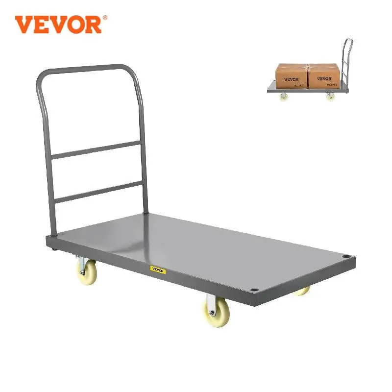 Plošinový vozík VEVOR s nosnosťou 2 000 libier Oceľový valníkový vozík na náradie 47" D x 24" Š x 32" H Ploché ručné vozíky s 5" nylonovými kolieskami