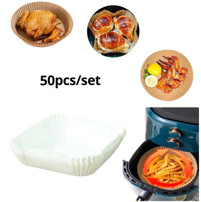 50ks/sada Jednorazová papierová vložka do fritézy 23 cm Vodotesná vzduchová fritéza odolná voči oleju Jednorazové podnosy na papier na pečenie Papier na pečenie