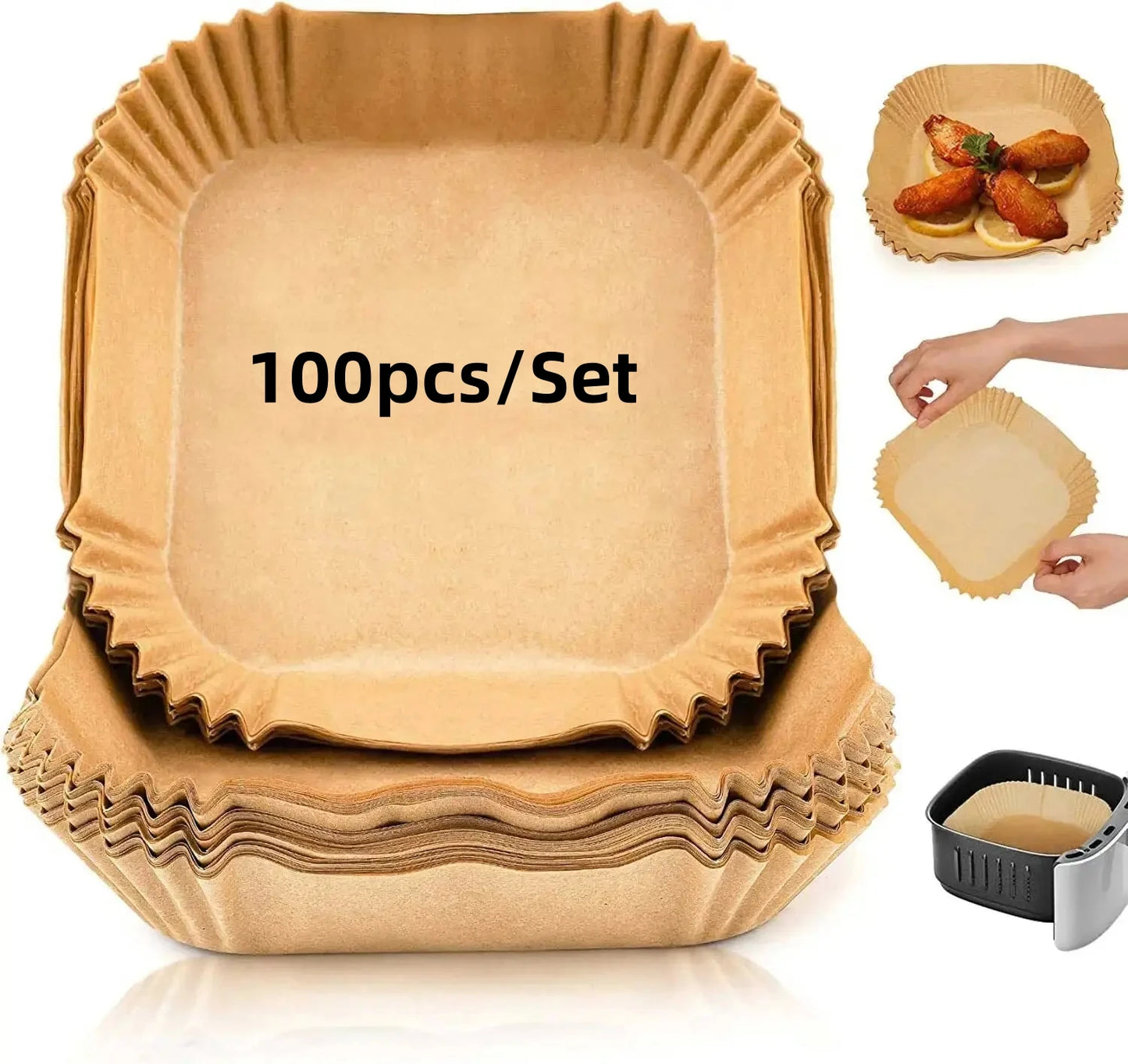 50/100/200 ks Jednorazový papier do vzduchovej fritézy Okrúhly/štvorcový špeciálny papier Potravinársky silikónový olejový papier Vložky do fritézy Papier na pečenie