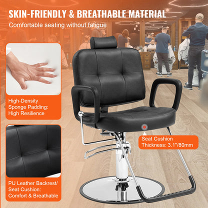 VEVOR Salon Chair Max. nosnosť 330 libier Čierne 360° otočné holičské kreslo s opierkou na nohy pre šampón Beauty Spa