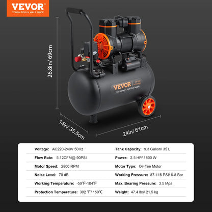 Tichý vzduchový kompresor VEVOR 900W 1450W 1800W Tiché bezolejové prenosné vzduchové čerpadlo pre domáce opravy kompresora na hustenie pneumatík