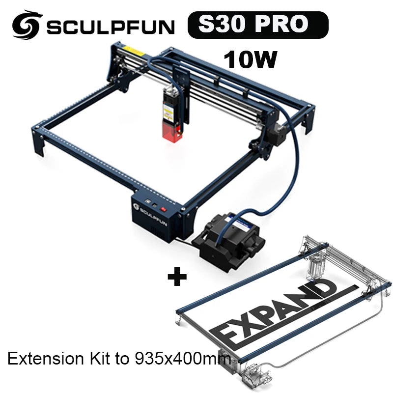 Laserový gravírovací stroj SCULPFUN S30 PRO 10 W s automatickým systémom Air-assist s voštinovým/valcovým gravírovacím strojom, plocha 410 x 400 mm