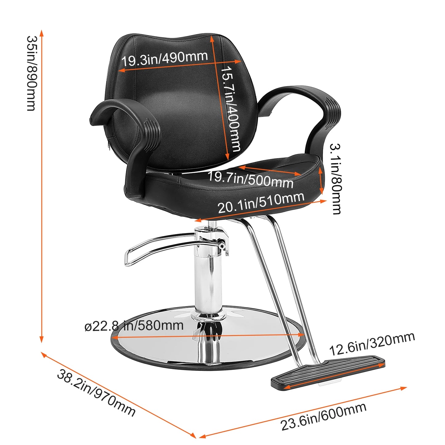 VEVOR Salon Chair Max. nosnosť 330 libier Čierne 360° otočné holičské kreslo s opierkou na nohy pre šampón Beauty Spa