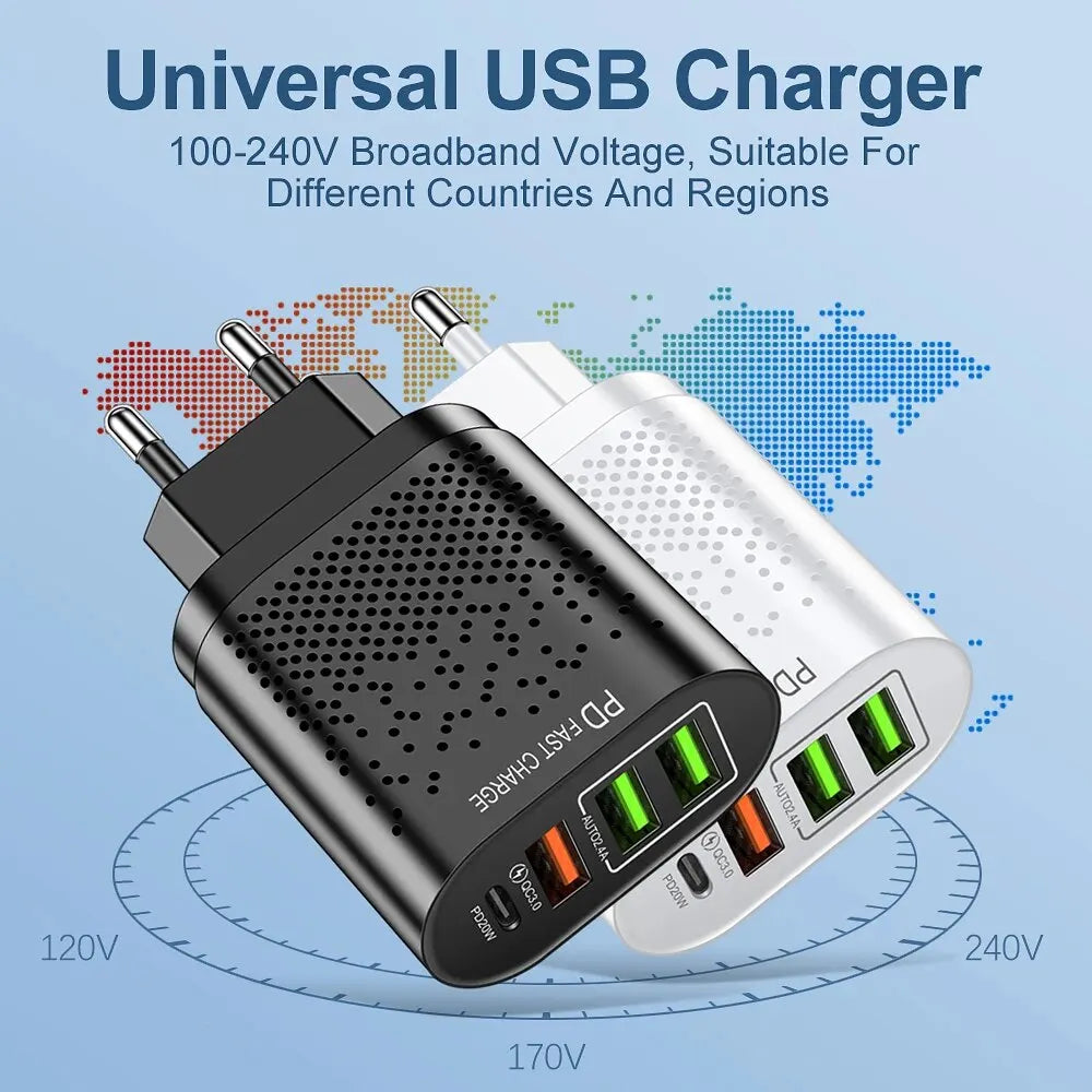 Rýchla USB nabíjačka typu C Rýchle nabíjanie 20 W QC3.0 PD3.0 EU US KR UK AU Nabíjací adaptér pre Iphone 15 Laptop Nabíjačka