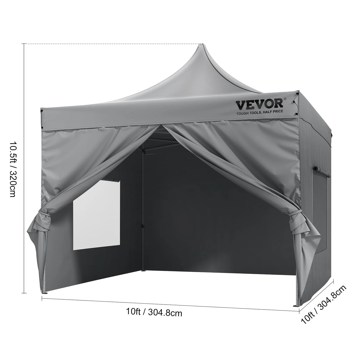 VEVOR 10x10 FT vysúvacia strieška s odnímateľnými bočnicami Prenosný altánok a taška na kolieskach UV odolný vodotesný stan na terasu