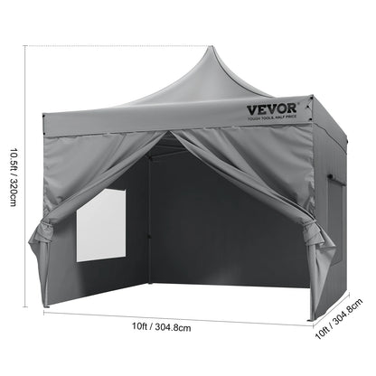 VEVOR 10x10 FT vysúvacia strieška s odnímateľnými bočnicami Prenosný altánok a taška na kolieskach UV odolný vodotesný stan na terasu