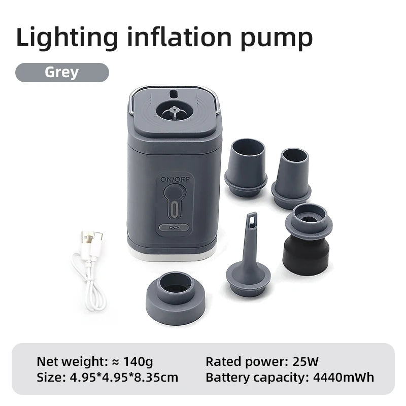 Elektrická vzduchová pumpa 3 v 1 so svetlami Mini bezdrôtový vzduchový kompresor USB nabíjacie nafukovacie/deflovacie pumpy pre outdoorové kempovanie