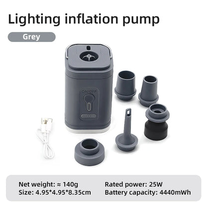Elektrická vzduchová pumpa 3 v 1 so svetlami Mini bezdrôtový vzduchový kompresor USB nabíjacie nafukovacie/deflovacie pumpy pre outdoorové kempovanie