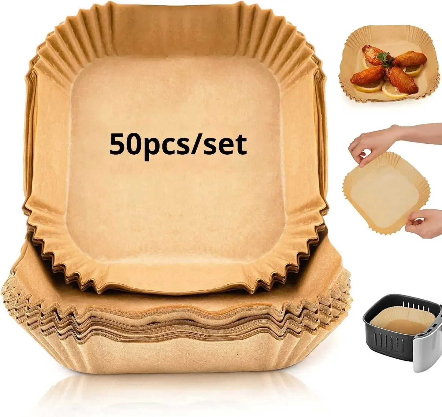 50/100/200 ks Jednorazový papier do vzduchovej fritézy Okrúhly/štvorcový špeciálny papier Potravinársky silikónový olejový papier Vložky do fritézy Papier na pečenie