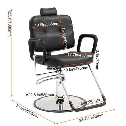 VEVOR Salon Chair Max. nosnosť 330 libier Čierne 360° otočné holičské kreslo s opierkou na nohy pre šampón Beauty Spa