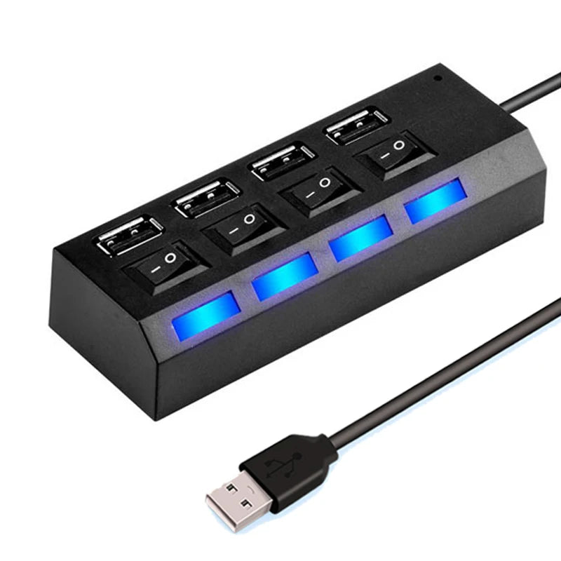 Vysokorýchlostný 4/7 portový USB HUB 2.0 Adaptér Expander Viacnásobný USB rozbočovač Viacnásobný rozširovač s LED prepínačom lampy pre PC Laptop