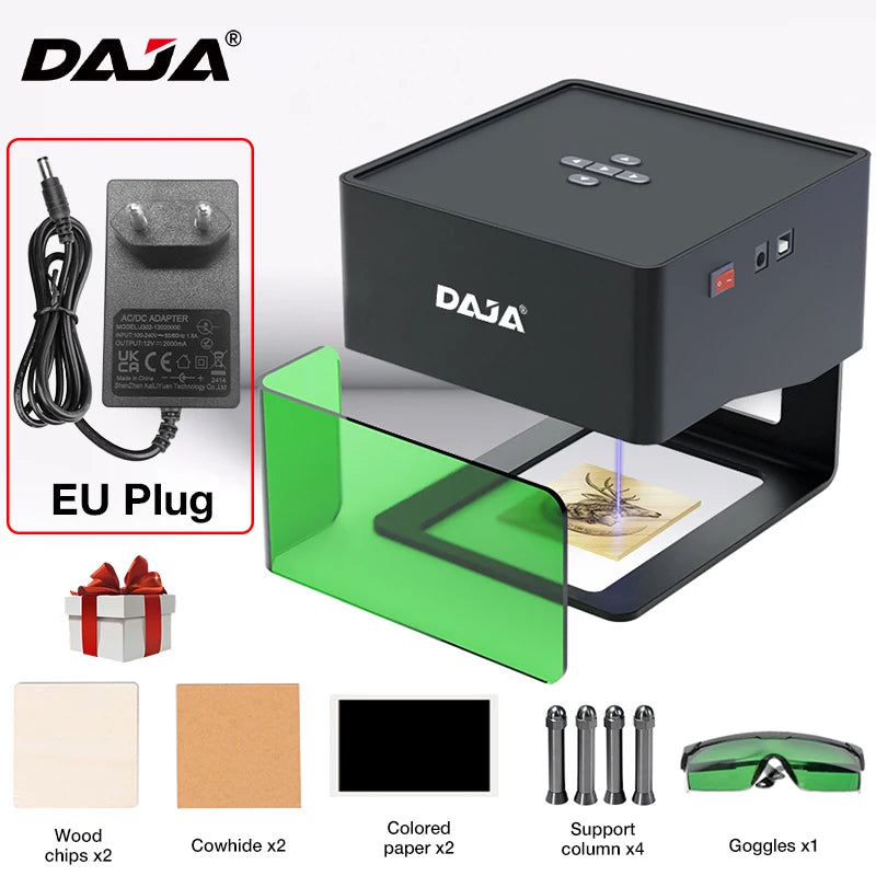 DAJA DJ6 Mini prenosný laserový gravírovač Diy Bluetooth stroj Maľované psie známky Papier Koža Drevené Plastové Logo CNC Stroj