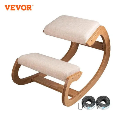 VEVOR Ergonomické hojdacie drevené stoličky na kolená Stolička Správna poloha Počítačová stolička Originálny nábytok do domácej kancelárie Hrubý vankúš