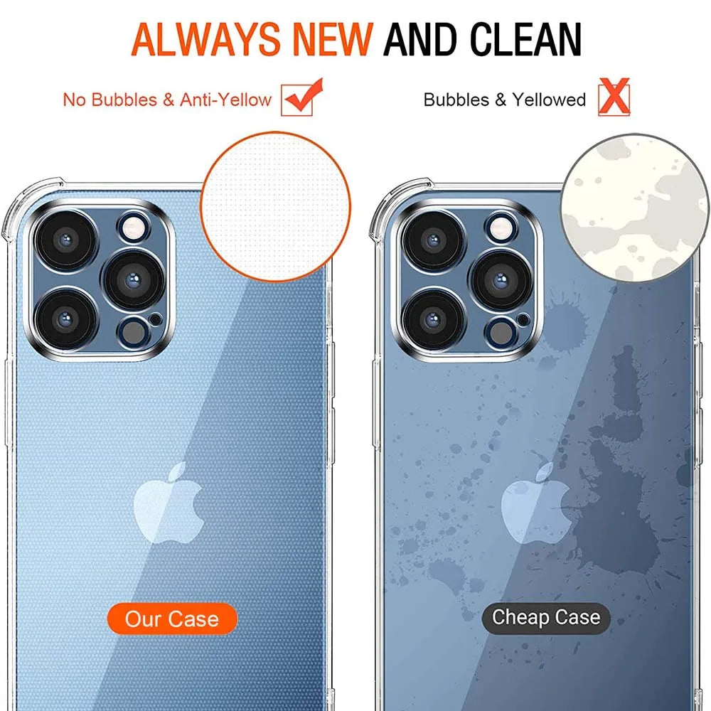 1,5 mm hrubé priehľadné puzdro na telefón Air-bag pre iPhone 11 12 13 14 15 Pro Max SE 2020 7 8 Plus 13 Mini hrubý nárazuvzdorný silikónový kryt