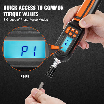Digitálny momentový skrutkovač VEVOR 1/4" Momentový skrutkovač s pohonom Momentový kľúč s bitmi a puzdrom Momentový skrutkovač pre elektrikára s LCD