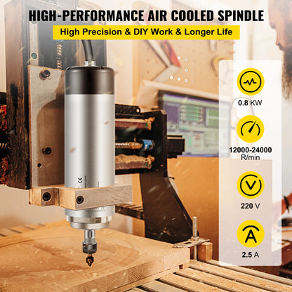 Vzduchom chladený vretenový motor VEVOR 0,8 kW Vysokorýchlostná rotácia 12 000-24 000 PRM 400 Hz na gravírovanie, frézovanie a brúsenie Použitie CNC routera