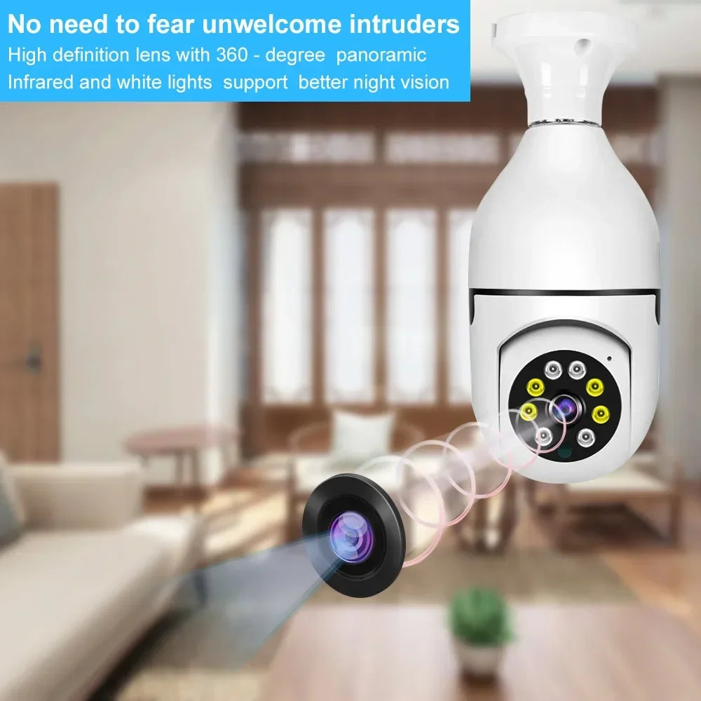 3MP WiFi IP kamera E27 žiarovka Farebné nočné videnie Vnútorné sledovacie kamery 4x digitálny zoom HD PTZ AI monitor detekcie pohybu človeka