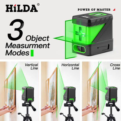HILDA 2-riadkový laserový samonivelačný laser so zelenými lúčmi Horizontálne a Vertikálne priečne línie