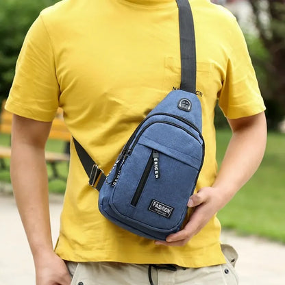 Pánska trendová biznis taška na hruď, bežné slúchadlá, crossbody taška, multifunkčná vonkajšia taška cez rameno