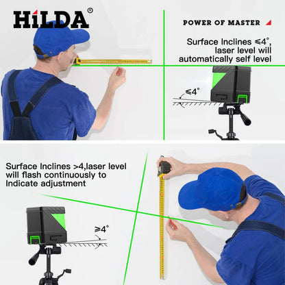 HILDA 2-riadkový laserový samonivelačný laser so zelenými lúčmi Horizontálne a Vertikálne priečne línie