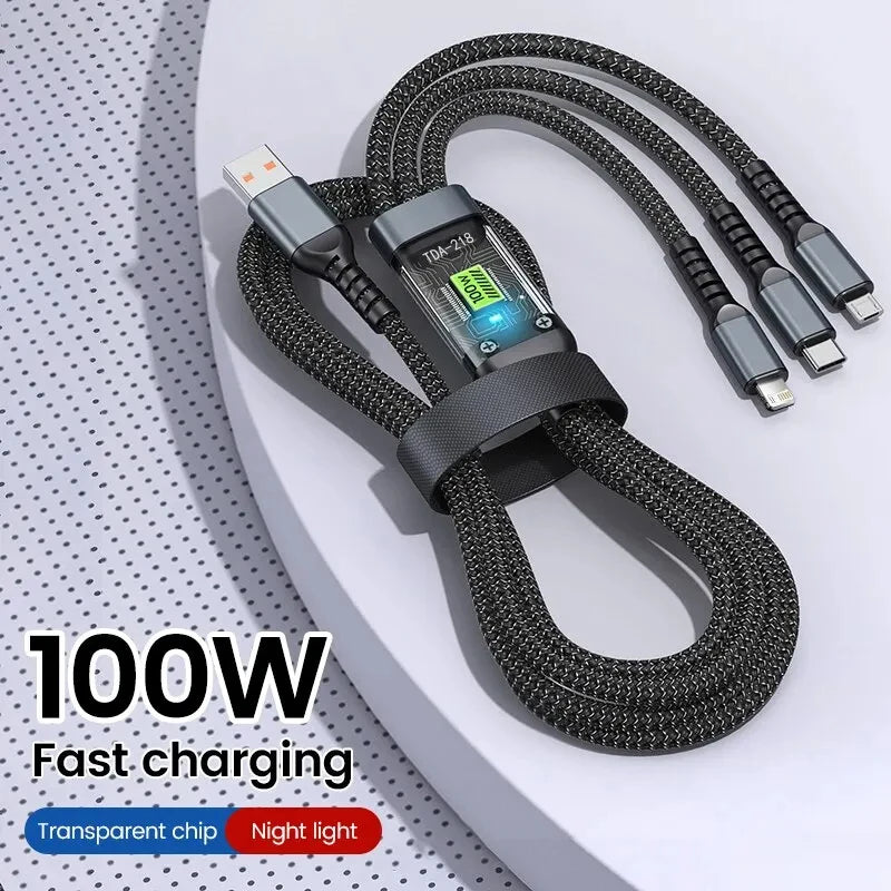 100/66W 3v1 kábel Micro USB Type C kábel pre iPhone 15 14 13 Pro Max Huawei Xiaomi Samsung S23 S22 Super rýchly nabíjací kábel