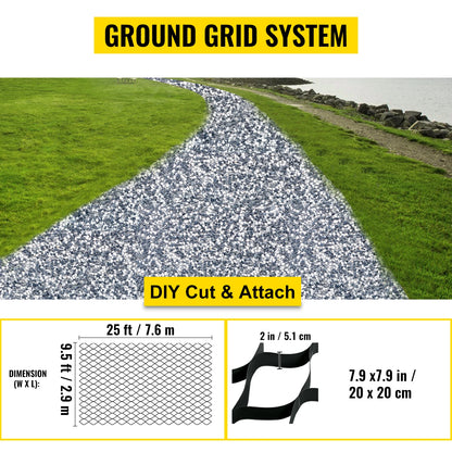 VEVOR Ground Grid Paver Geocell Grid 2 in/3 in Hrubá Geo Grid Čierna 27 x 4 stôp / 25 x 9,5 stôp HDPE Materiál na štrk Dom a záhrada