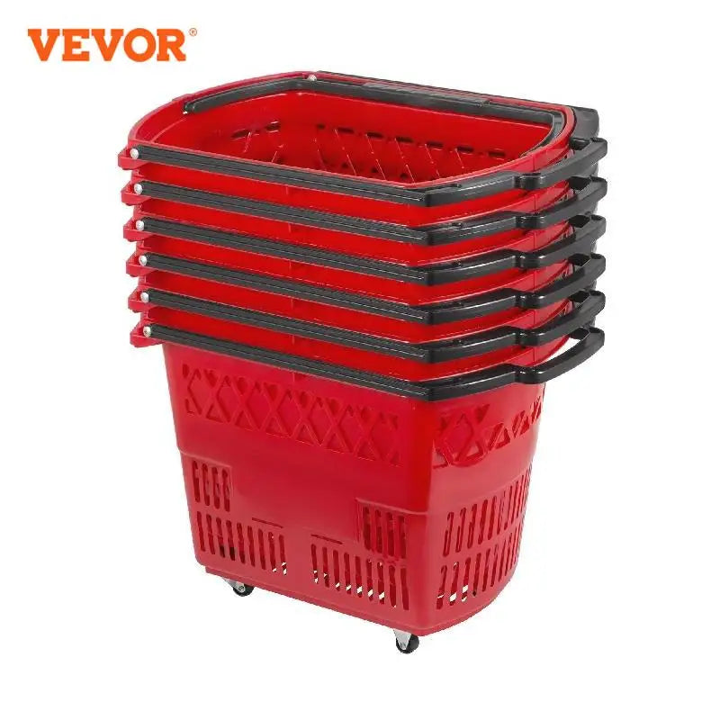 VEVOR 6ks Nákupné vozíky Plastové rolovacie nákupné košíky s kolieskami a rúčkami Prenosná súprava pre maloobchod Supermarket KTV