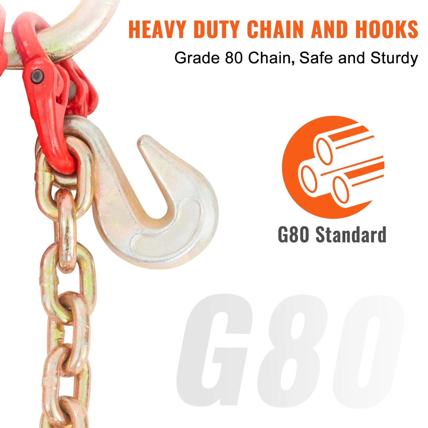 Uzda ťažnej reťaze VEVOR V-Chain 9620 lbs Limit pracovného zaťaženia 5/16'' x 3' G80 s háčikmi RTJ Cluster a D-Shackle na zdvíhanie