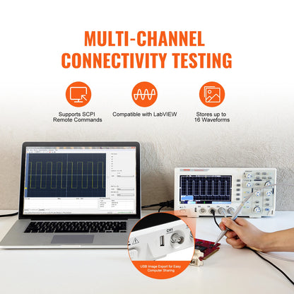 VEVOR 2/4 kanálový stolný digitálny osciloskop 1GS/S 100MHZ 30 automatických meracích funkcií pre testovanie elektronických obvodov