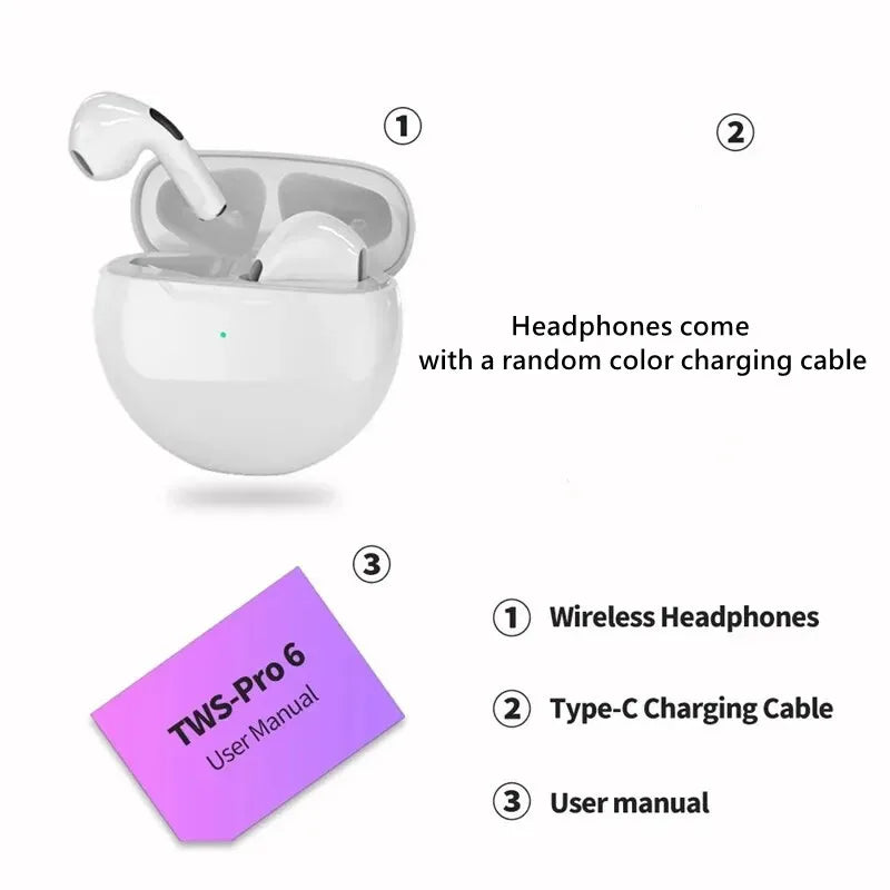 Originálne slúchadlá Air Pro 6 TWS Wireless Bluetooth Headset 5.3 Mini slúchadlá s nabíjacím boxom na mikrofón pre slúchadlá Xiaomi iPhone