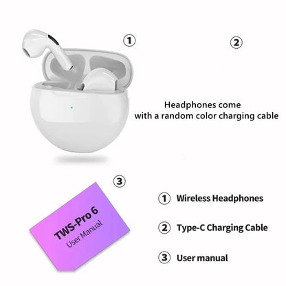Originálne slúchadlá Air Pro 6 TWS Wireless Bluetooth Headset 5.3 Mini slúchadlá s nabíjacím boxom na mikrofón pre slúchadlá Xiaomi iPhone