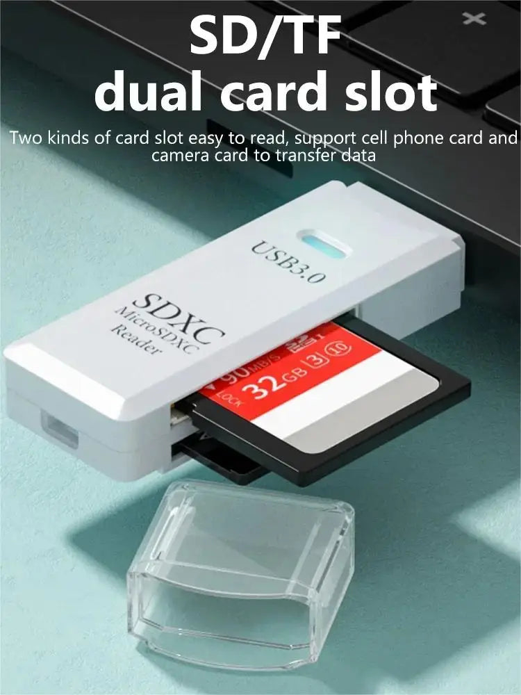 Multifunkčná vysokorýchlostná čítačka kariet 2 v 1 USB 3.0/2.0 Podporuje počítač TF+SD, fotoaparát tabletu, laptop, montáž do auta