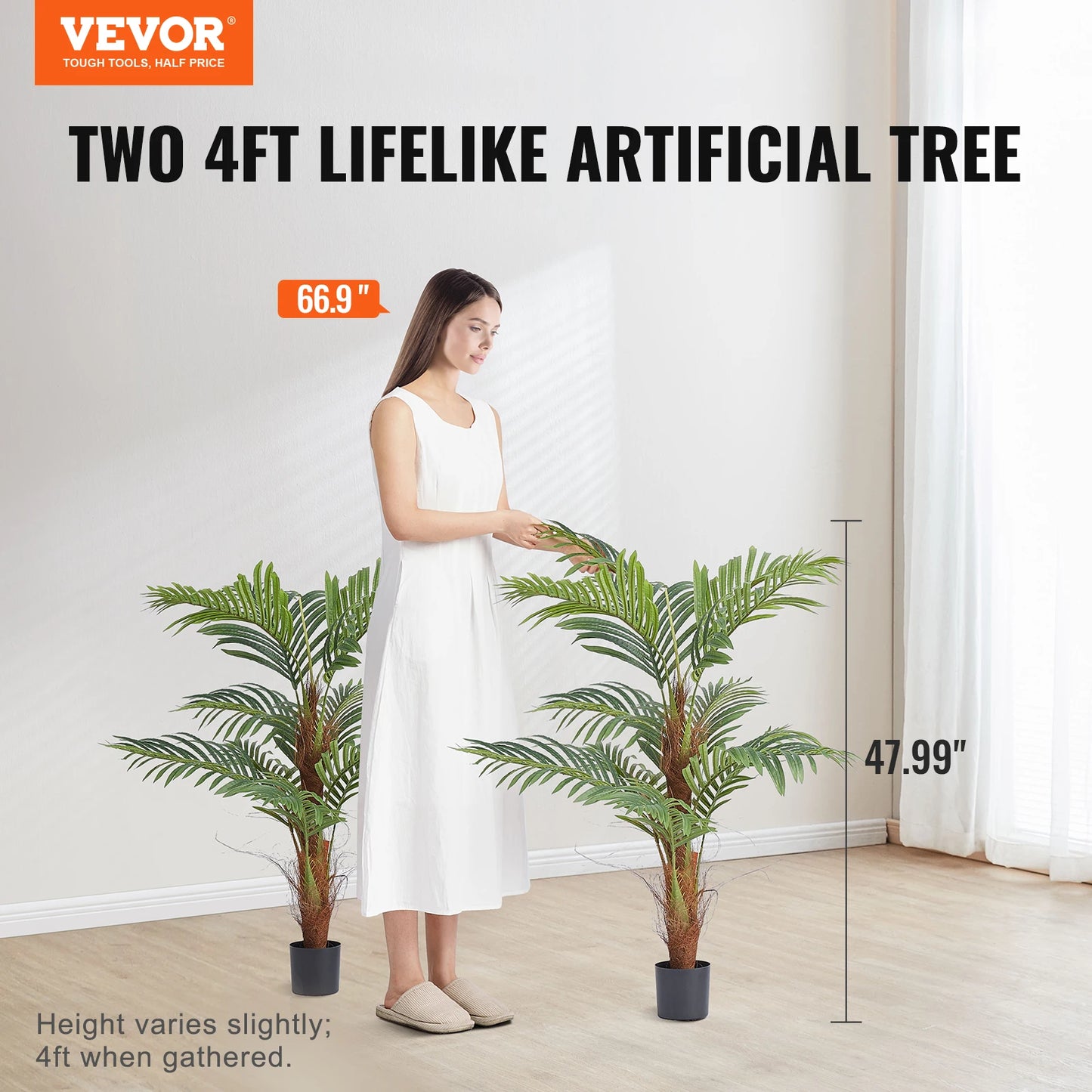 VEVOR Umelá palma 4/5/6 FT Vysoká umelá rastlina Bezpečný PE materiál a ochrana proti prevráteniu Nízkoúdržbová rastlina pre domácnosť