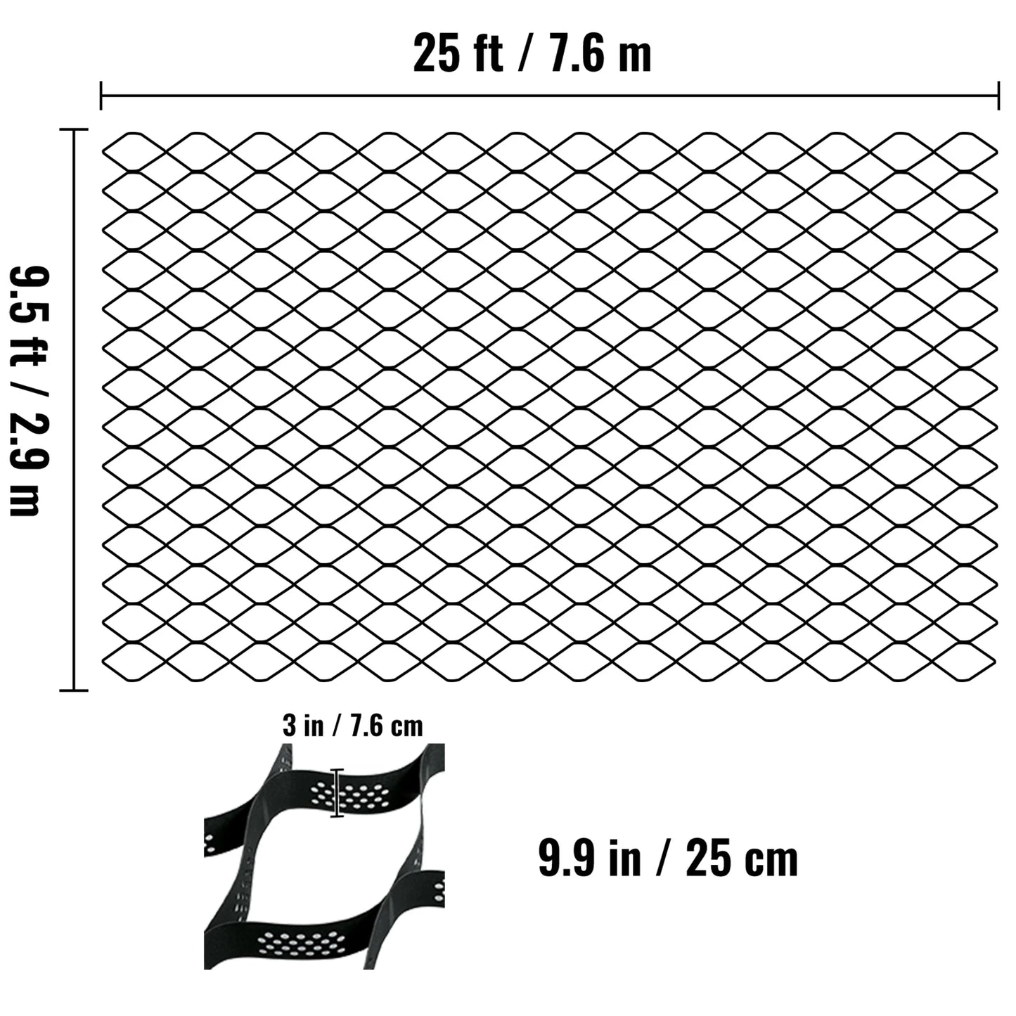 VEVOR Ground Grid Paver Geocell Grid 2 in/3 in Hrubá Geo Grid Čierna 27 x 4 stôp / 25 x 9,5 stôp HDPE Materiál na štrk Dom a záhrada