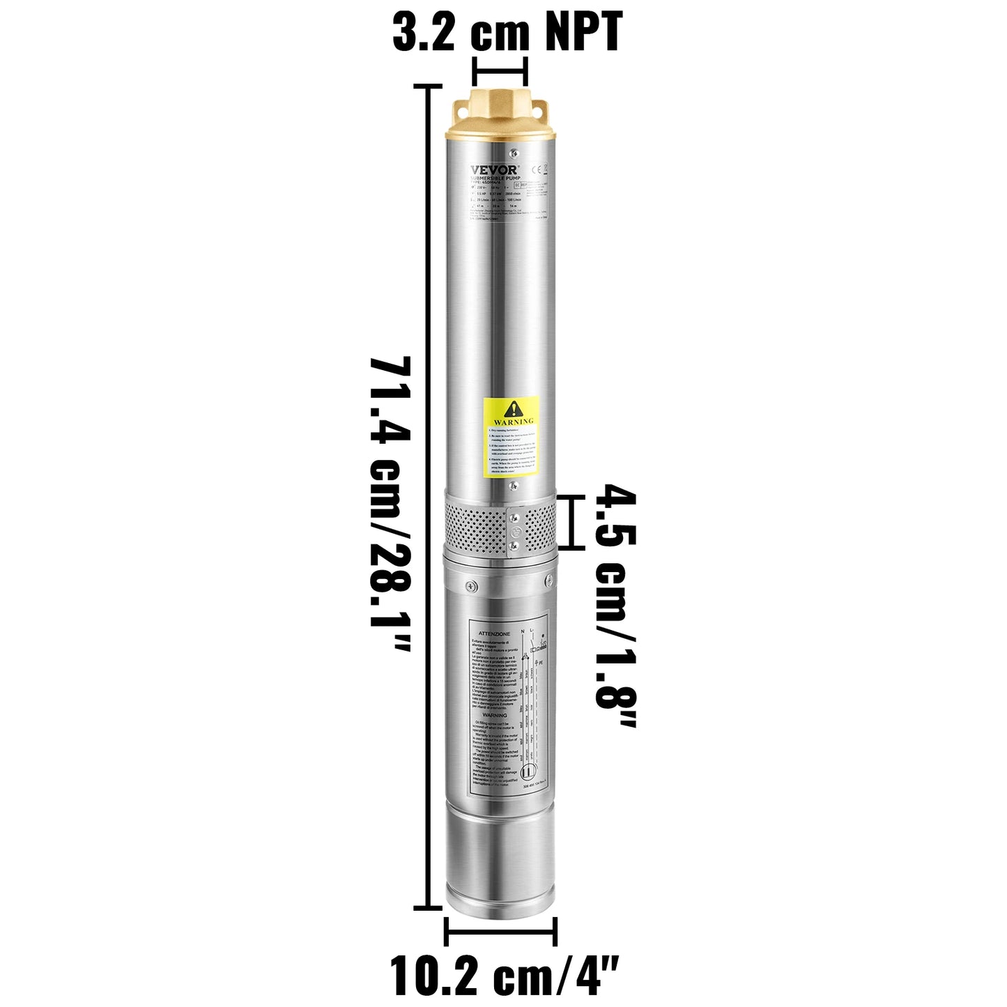 VEVOR ponorné čerpadlo do hlbokých studní 110 l/min 44 m výška 10,2 cm vodné čerpadlá z nehrdzavejúcej ocele na priemyselné zavlažovanie a domáce použitie