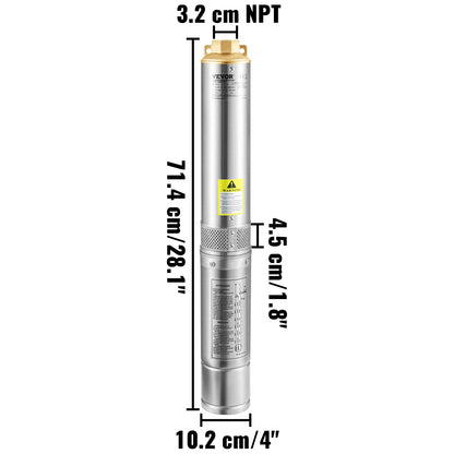 VEVOR ponorné čerpadlo do hlbokých studní 110 l/min 44 m výška 10,2 cm vodné čerpadlá z nehrdzavejúcej ocele na priemyselné zavlažovanie a domáce použitie