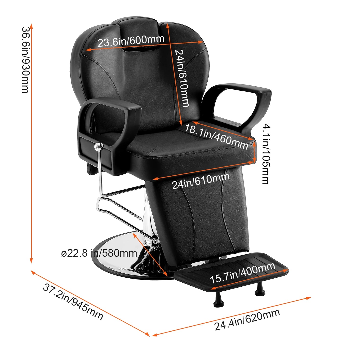 VEVOR Salon Chair Max. nosnosť 330 libier Čierne 360° otočné holičské kreslo s opierkou na nohy pre šampón Beauty Spa