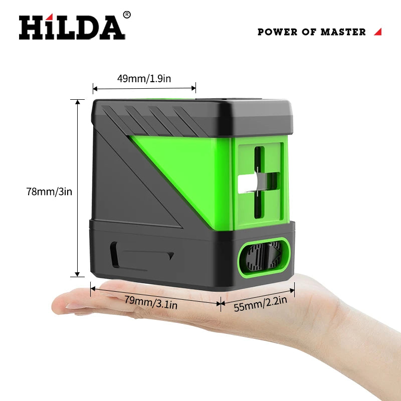 HILDA 2-riadkový laserový samonivelačný laser so zelenými lúčmi Horizontálne a Vertikálne priečne línie