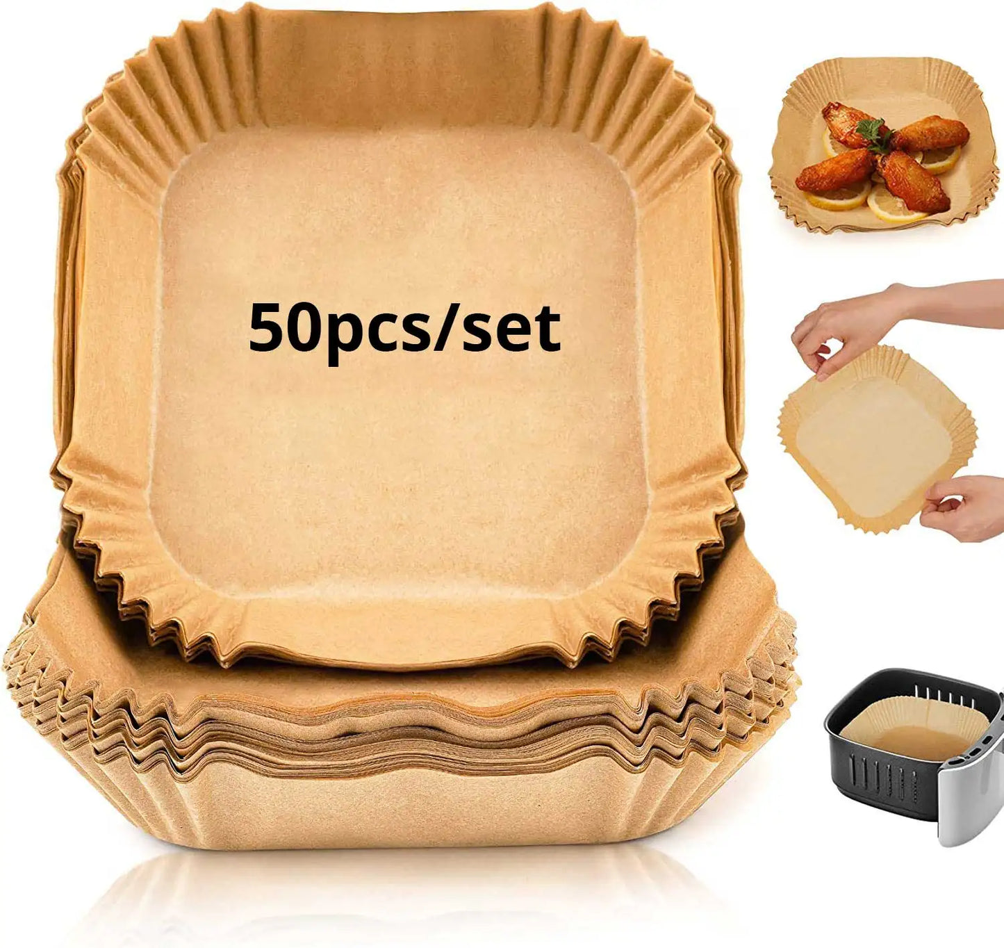 50ks/sada Jednorazová papierová vložka do fritézy 23 cm Vodotesná vzduchová fritéza odolná voči oleju Jednorazové podnosy na papier na pečenie Papier na pečenie
