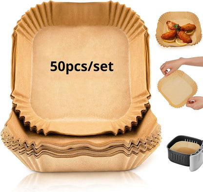 50ks/sada Jednorazová papierová vložka do fritézy 23 cm Vodotesná vzduchová fritéza odolná voči oleju Jednorazové podnosy na papier na pečenie Papier na pečenie