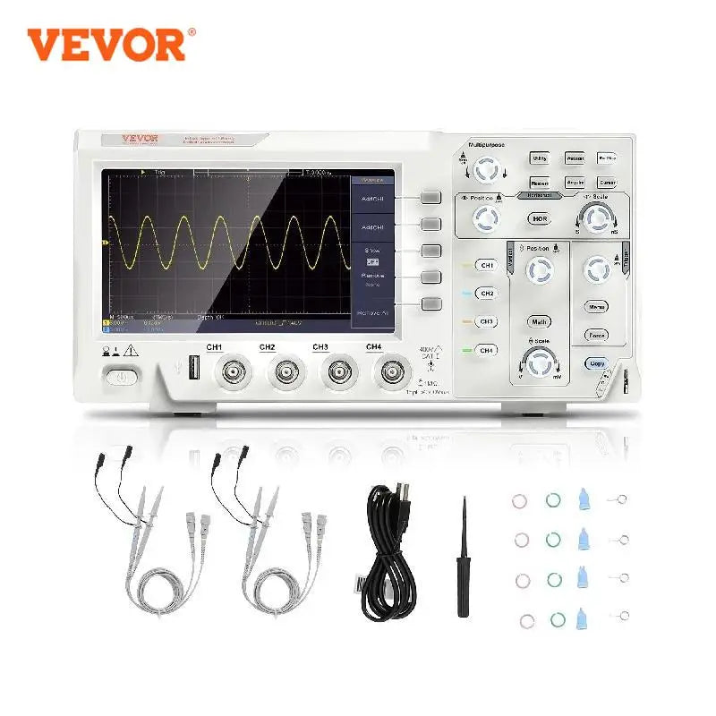 VEVOR 2/4 kanálový stolný digitálny osciloskop 1GS/S 100MHZ 30 automatických meracích funkcií pre testovanie elektronických obvodov