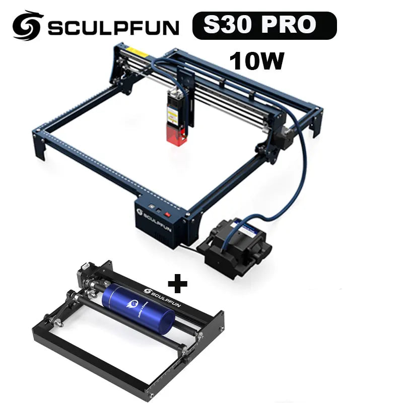 Laserový gravírovací stroj SCULPFUN S30 PRO 10 W s automatickým systémom Air-assist s voštinovým/valcovým gravírovacím strojom, plocha 410 x 400 mm