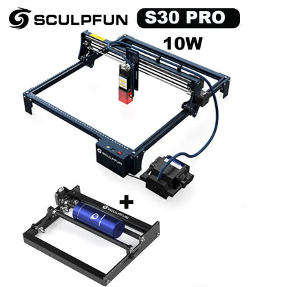Laserový gravírovací stroj SCULPFUN S30 PRO 10 W s automatickým systémom Air-assist s voštinovým/valcovým gravírovacím strojom, plocha 410 x 400 mm