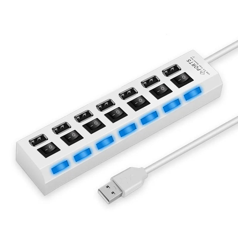 Vysokorýchlostný 4/7 portový USB HUB 2.0 Adaptér Expander Viacnásobný USB rozbočovač Viacnásobný rozširovač s LED prepínačom lampy pre PC Laptop