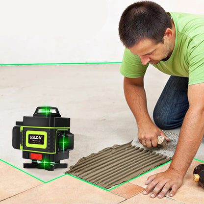 HILDA Laser Level 16 Lines 4D Level Samonivelačný 360 horizontálny a vertikálny krížový zelený laserový vodováha s obrazovkou