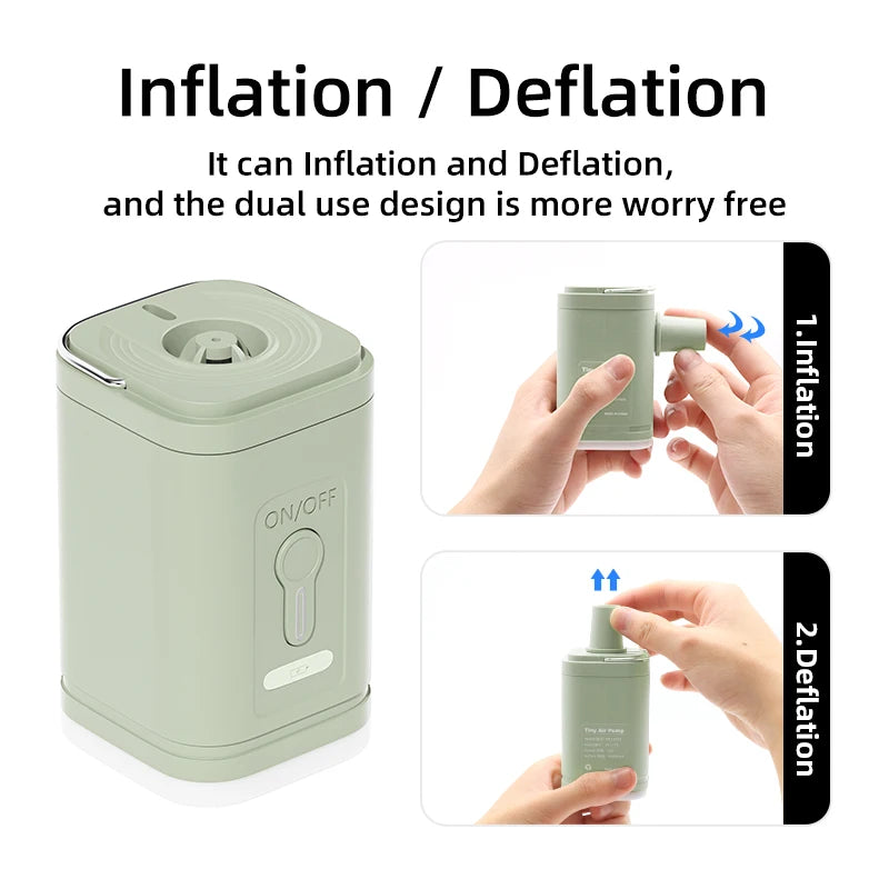 Elektrická vzduchová pumpa 3 v 1 so svetlami Mini bezdrôtový vzduchový kompresor USB nabíjacie nafukovacie/deflovacie pumpy pre outdoorové kempovanie
