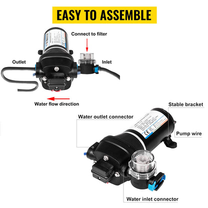 VEVOR 12V membránové vodné čerpadlo 10 l/min 17 PSI 17 l/min 40 psi vysokotlakové automatické samonasávacie čerpadlo s posilňovačom hmly do auta