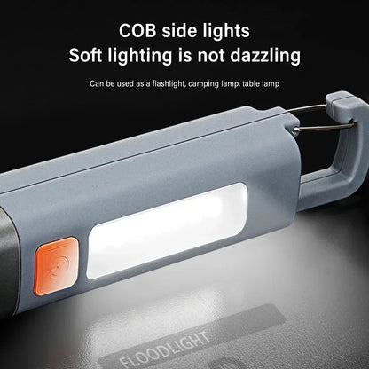 Silné osvetlenie ABS baterka USB nabíjanie Prenosná vonkajšia malá baterka Kempingová závesná lampa Teleskopická Focus COB bočná lampa