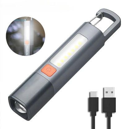 Silné osvetlenie ABS baterka USB nabíjanie Prenosná vonkajšia malá baterka Kempingová závesná lampa Teleskopická Focus COB bočná lampa