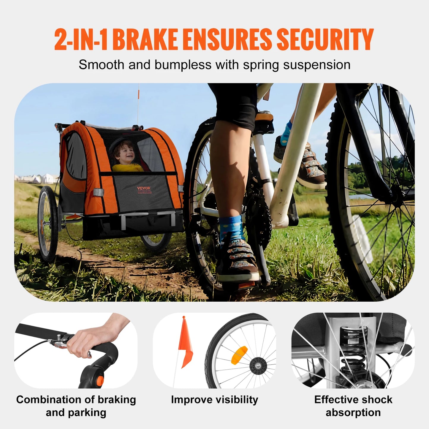 VEVOR 88/100 lbs Detský príves na bicykel Dvojsedadlový nosič premenený na kočík Skladací detský príves na bicykel pre batoľatá Deti